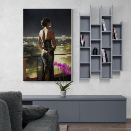 プエルトカリカウーマンオンマイアミルーフトップデッ絵画クス ポスター