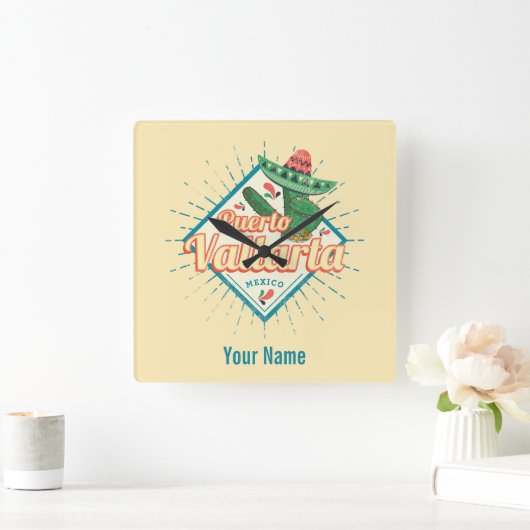 プエルトバラルタジャリスコメキシコ踊りサボテン スクエア壁時計 (ホーム)