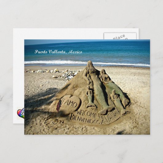 プエルトバラルタメキシコビーチサンドアートポストカード ポストカード (正面/裏面)