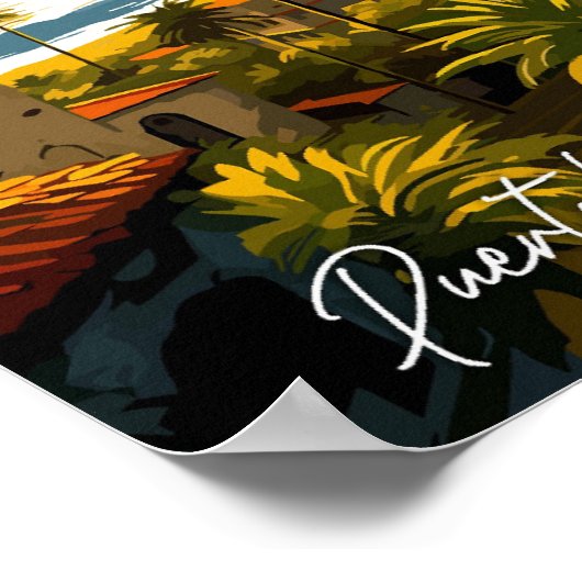 プエルトバラルタメキシコヴィンテージ旅行イラストレーション ポスター (角)