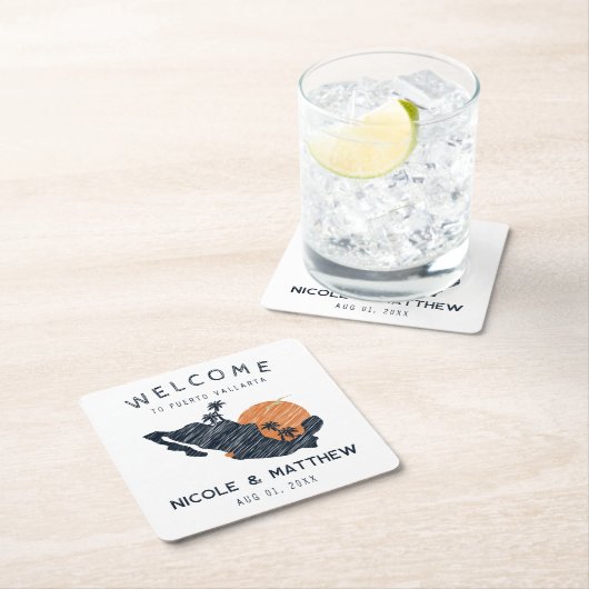 プエルトバラルタメキシコ海軍の地図結婚の歓迎 スクエアペーパーコースター (インサイチュ)