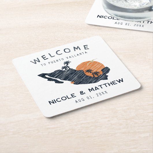 プエルトバラルタメキシコ海軍の地図結婚の歓迎 スクエアペーパーコースター (アングル)