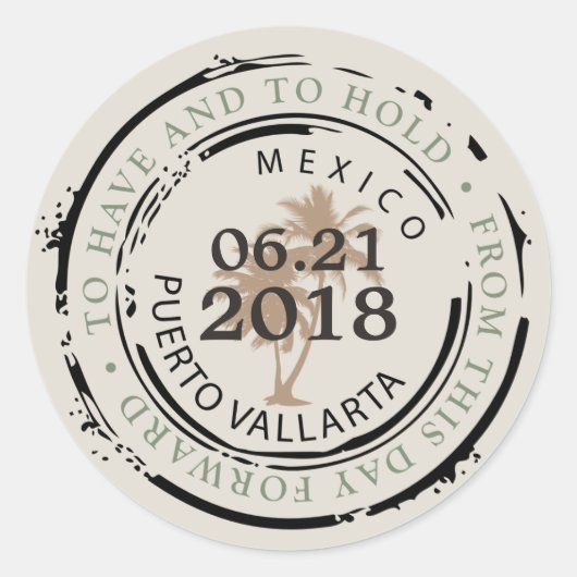 プエルトバラルタメックスパスポートスタンプとヤシの木 ラウンドシール (正面)