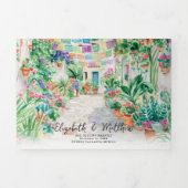 プエルトバラルタ結婚ウォーターカラーの日程 三つ折り招待状 (カバー)