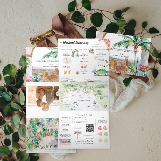 プエルトバラルタ結婚ウォーターカラーの日程 三つ折り招待状