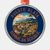 プエルトプラタドミニカ共和国サンセットレトロ メタルオーナメント (正面)