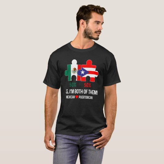 プエルトリカとメキシコの伝統国旗のプライドDNA H Tシャツ (正面フル)