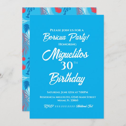 プエルトリカトロピカルヒスパニックバースデーパーティー 招待状 (正面/裏面)