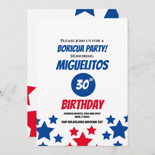 プエルトリカヒスパニックラテン誕生日パーティブルー 招待状 (正面/裏面)