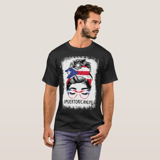 プエルトリカライフ乱れブンヘアプエルトリコ国旗 Tシャツ (正面フル)