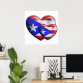 プエルトリカ国旗のハート ポスター (ホームオフィス)