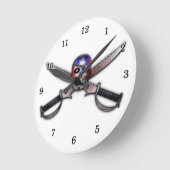 プエルトリカ国旗 – スカルと交差した剣 ラウンド壁時計 (傾斜)