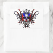 プエルトリカ国旗 – スカル 長方形シール (バッグ)