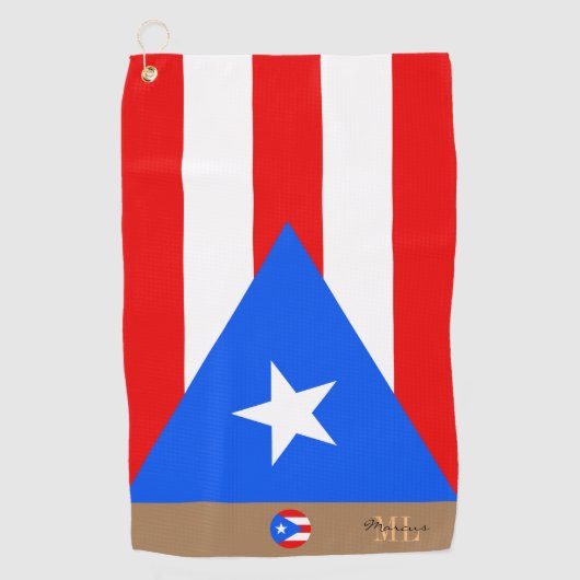 プエルトリカ国旗&プエルトリコモノグラムの ゴルフタオル (正面)