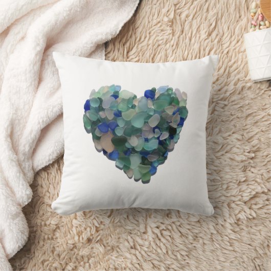プエルトリコからの海のガラスハートの枕 クッション (ブランケット)