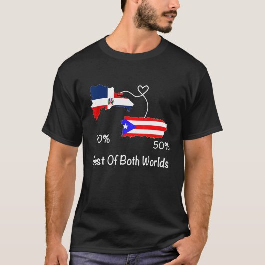 プエルトリコとドミニカ共和国のハーフ&ハーフ旗地図 寄せ集め Tシャツ (正面)