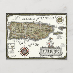 プエルトリコのイラスト入りスペイン地図ポストカード ポストカード