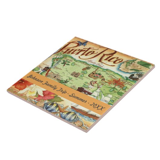 プエルトリコのイラスト化された地図のセラミックタイル タイル (側面)