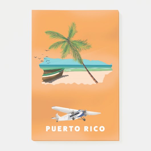 プエルトリコのイラスト地図を使った旅行ポスター ポストイット (正面)