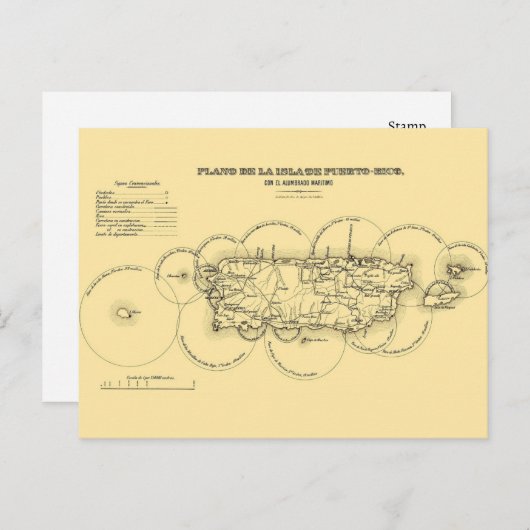プエルトリコの古い地図の灯台はがき ポストカード (正面/裏面)