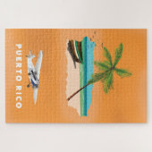 プエルトリコの図解入りの、写真付きの地図の旅行ポスター。 ジグソーパズル (横)