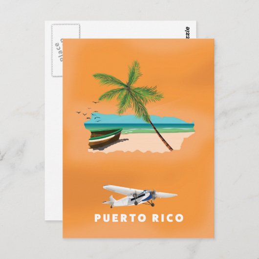 プエルトリコの図解入りの、写真付きの地図の旅行ポスター。 ポストカード (正面/裏面)