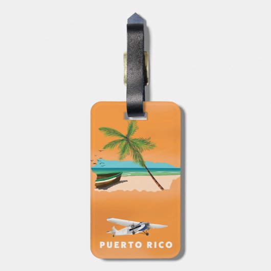 プエルトリコの図解入りの、写真付きの地図の旅行ポスター。 ラゲッジタグ (裏面縦)