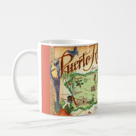 プエルトリコの図解入りの、写真付きの地図マグカップ コーヒーマグカップ (左)