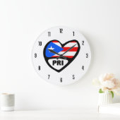プエルトリコの国番号PRIの旗のハート ラージ壁時計 (ホーム)