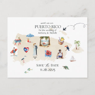 プエルトリコの地図 ウェディング Save the Date ポストカード