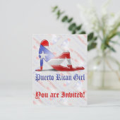 プエルトリコの女の子のシルエットの旗 招待状 (スタンド正面)