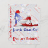 プエルトリコの女の子のシルエットの旗 招待状 (正面/裏面)