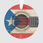プエルトリコの旗が付いている古いアコースティックギター オーナメント (正面)