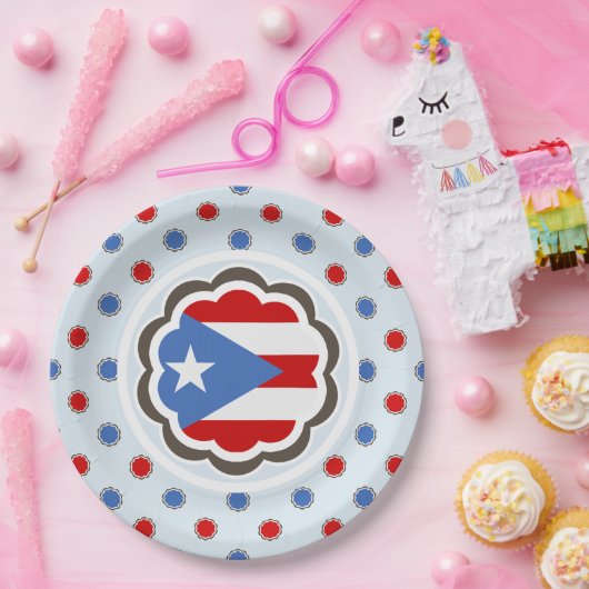 プエルトリコの旗のかわいい花の昼食の夕食 ペーパープレート (パーティー)