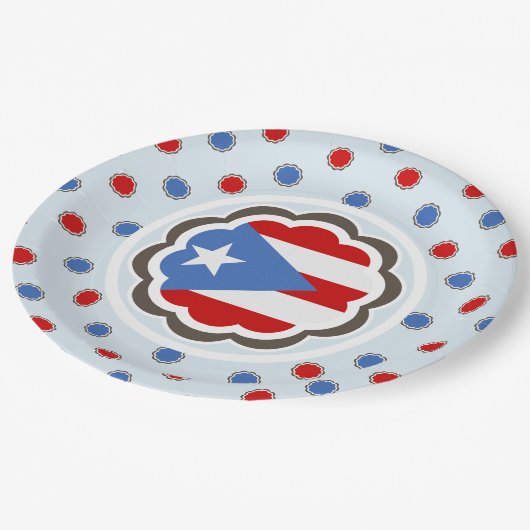 プエルトリコの旗のかわいい花の昼食の夕食 ペーパープレート (アングル)