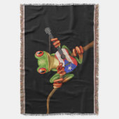 プエルトリコの旗のギターの黒を遊んでいるアマガエル スローブランケット (正面縦)