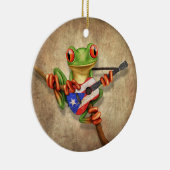 プエルトリコの旗のギターを演奏しているアマガエル セラミックオーナメント (右)