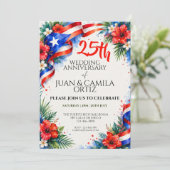 プエルトリコの旗パーティーフローラルお祝い 招待状 (スタンド正面)