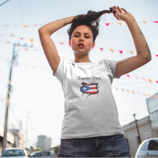 プエルトリコの最小地図 国旗 トライブレンドTシャツ