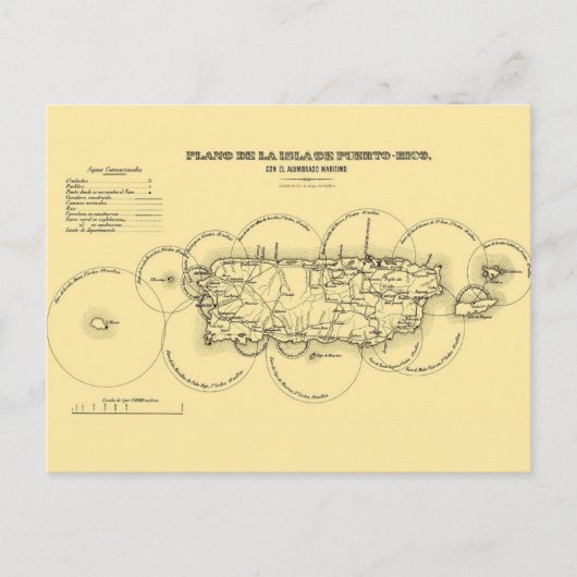 プエルトリコの灯台の古地図 ポストカード (正面)