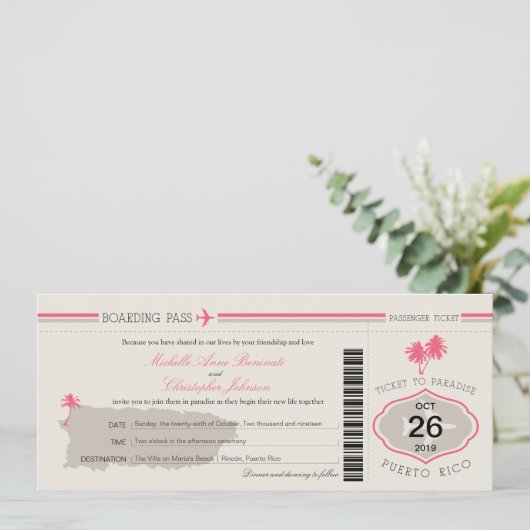 プエルトリコの結婚式への搭乗券 招待状 (スタンド正面)
