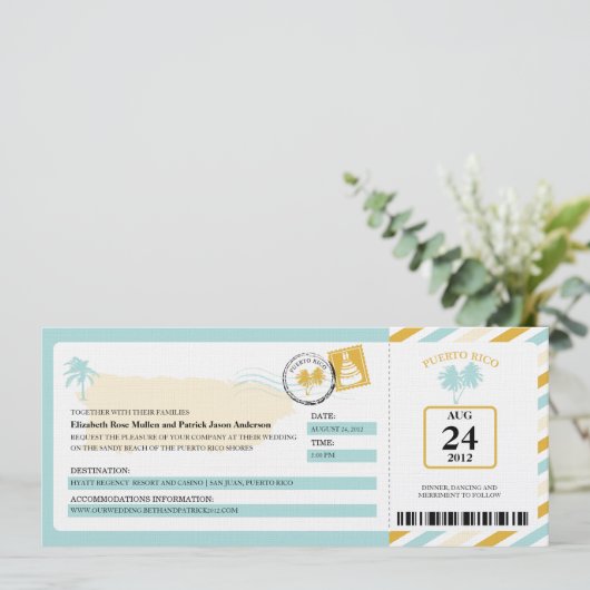 プエルトリコの航空郵便の搭乗券の結婚式 招待状 (スタンド正面)