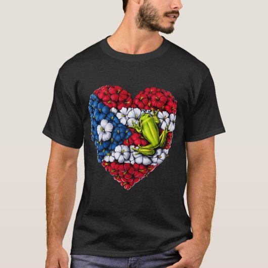 プエルトリコの花のハート Tシャツ (正面)