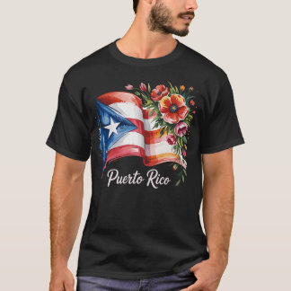 プエルトリコの花 フラッグ ウォーターカラー Tシャツ