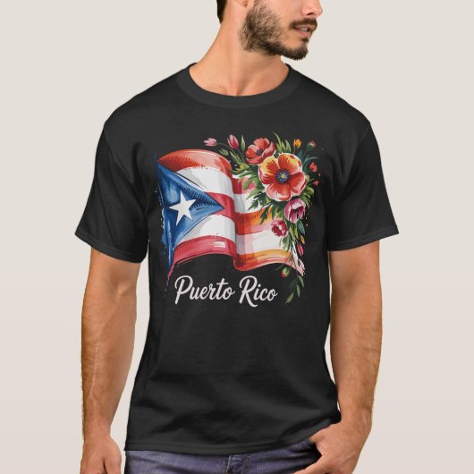 プエルトリコの花 フラッグ ウォーターカラー Tシャツ (正面)