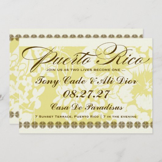 プエルトリコの行先の熱帯花の麻布 招待状 (正面/裏面)