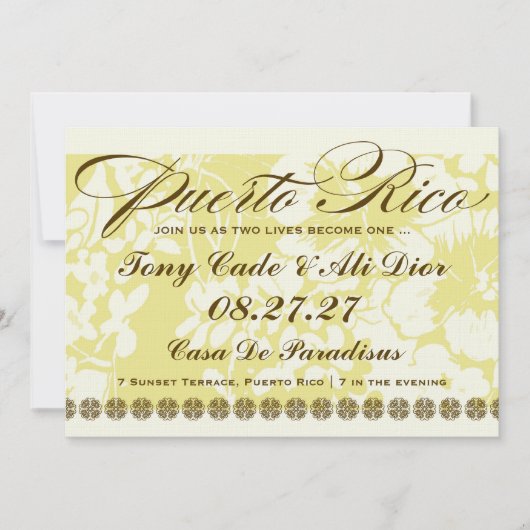 プエルトリコの行先の熱帯花の麻布 招待状 (正面)