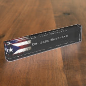 プエルトリコの黒くグランジな旗 デスクネームプレート (側面)