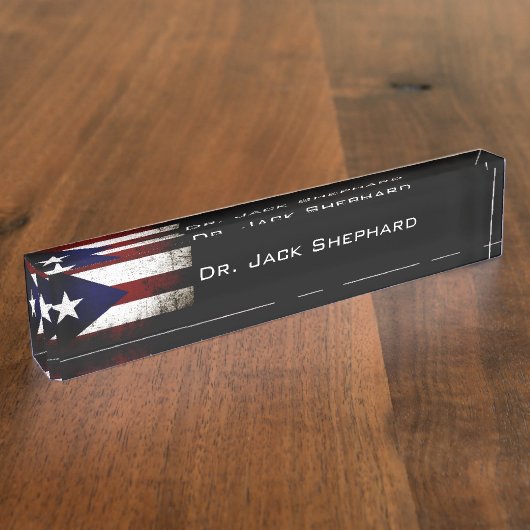 プエルトリコの黒くグランジな旗 デスクネームプレート (側面)