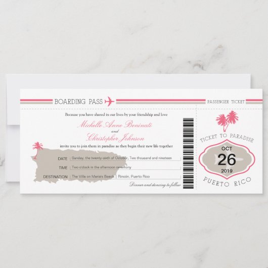 プエルトリコへの搭乗結婚パス 招待状 (正面)